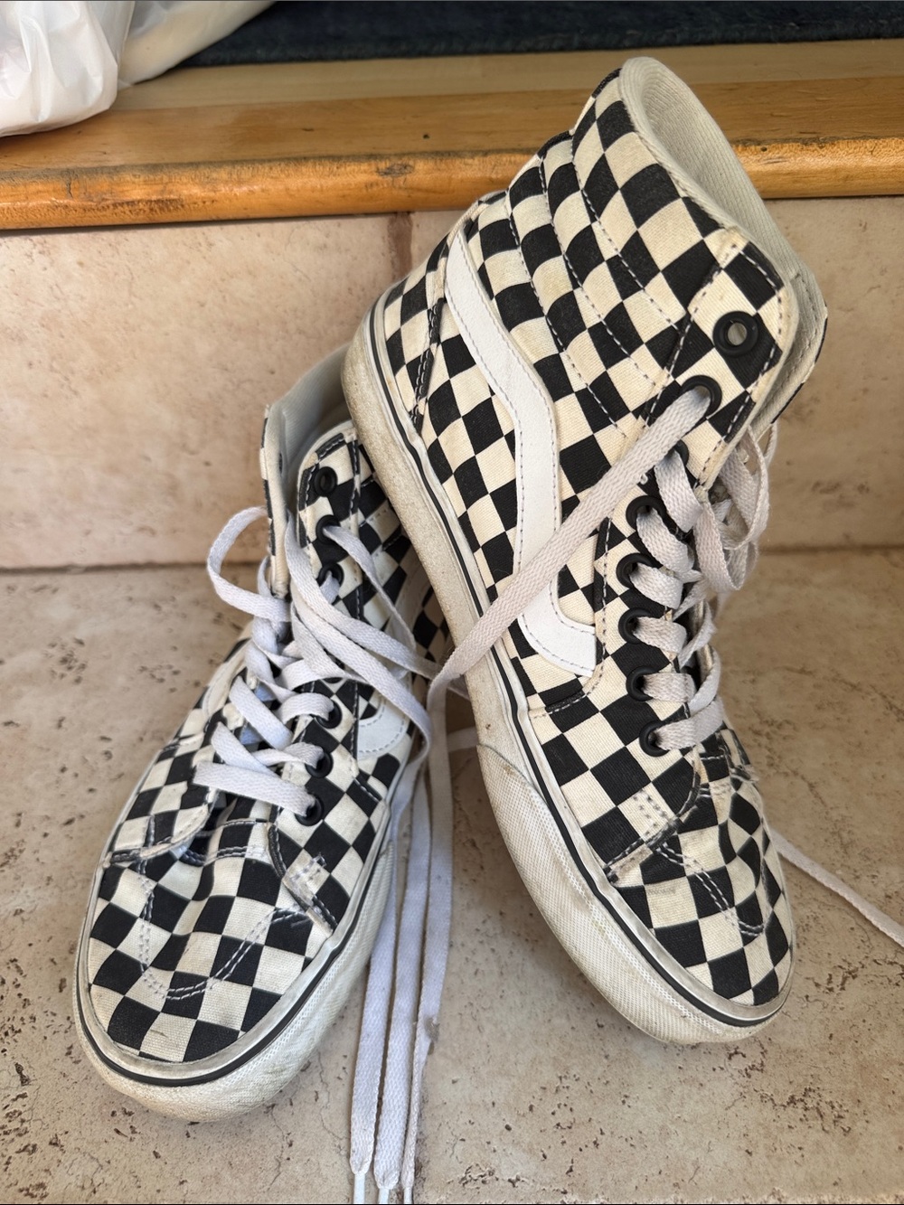 Vans Kids Black and White Checkerboard High-Top Sneakers